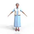 Elderly Woman in Blue Dress and White Vest with Gray Hair and Arms Outstretched