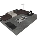 Modern Sectional Sofa Coffee Table Set With Brown Beige Leather Marble Top Gray Rug