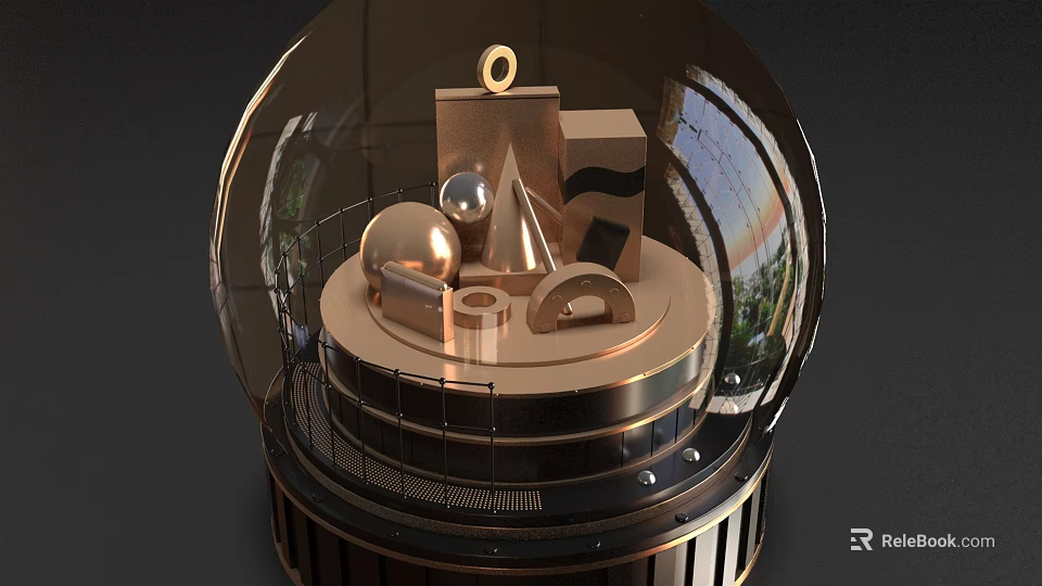 Elegant Modern Ornament Decor Combination With Golden Geometric Shapes And Transparent Glass Cover 3d model 