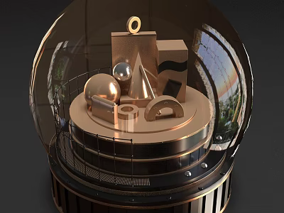 Elegant Modern Ornament Decor Combination With Golden Geometric Shapes And Transparent Glass Cover 3d model