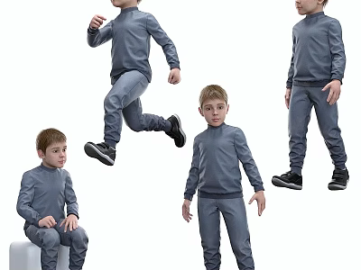 Boys In Gray Tracksuit With Long Sleeve Top Pants And Various Active Poses 3d model