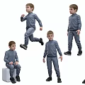 Boys In Gray Tracksuit With Long Sleeve Top Pants And Various Active Poses
