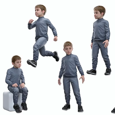 Boys In Gray Tracksuit With Long Sleeve Top Pants And Various Active Poses 3d model