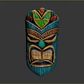 Hand Carved Turquoise Tribal Mask As Decorative Household Item With Intricate Details