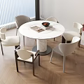 Round table six people dining table cream wind dining table dining table chair combination 3d model