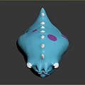 Cute Blue Cartoon Monster Character With White Horns Big Eyes Purple Spots And White Toes