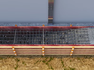 Structural Building Component Featuring Metal Grid Concrete Base And Orange Fasteners Support Strips 3d model