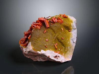 Natural Stone And Wood Decorative Piece With Red Crystals Green Patina And White Base 3d model