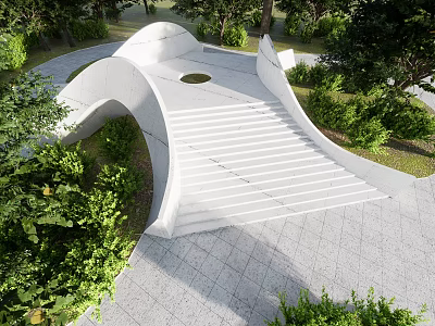 Modern Road Facility With Curved Design Staircase And Lush Surrounding Greenery 3d model