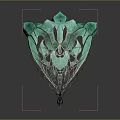 Green Leaf Sculpture With Metal Branch And Transparent Water Droplets On Gray Background
