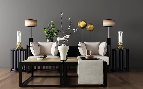 New Chinese-style double sofa 3d model