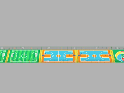 Modern Basketball Gym Interior With Multiple Courts And Colorful Flooring Design 3d model