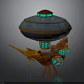 Futuristic Cosmic Aerospace Craft With Blue Dome Green Windows And Orange Structure