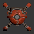 Red Spider Legged Robot With Metallic Texture Antenna And Mechanical Details