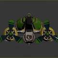 3D Rendered Green And Yellow Propeller Driven Vehicle With Dual Propellers And Cockpit