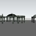 Green Gazebo 3D Models With Multiple Structures On White Ground Under Blue Sky 3d model
