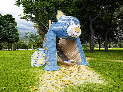 Wooden amusement facilities Animal bear Children's activity area 3d model