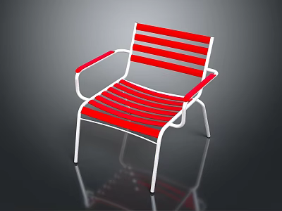 Red and White Metal Frame Leisure Chair with Striped Seat and Backrest 3d model