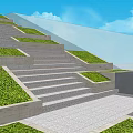 Modern Staircase Design With Green Plants And LOGO On Urban Structure