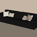 Stylish Black Leather Two Seater Sofa Living Room Interior With Decorative Pillows