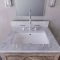 Bathroom Mirror With Sconces Above Wooden Herringbone Vanity And Sink