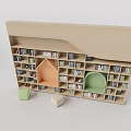 Modern Kids Bookshelf Design With Colorful House Shaped Arched Compartments And Books