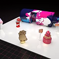 Colorful Dessert Setup With Ice Cream Cone Cupcake Dog Shaped Cookie Price Signs White Platform