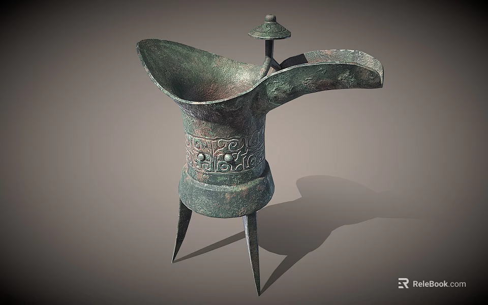 Ancient Bronze Cup With Three Legs And Intricate Traditional Carvings Design 3d model 