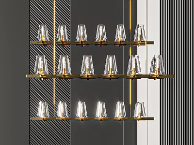 Modern Multi Tiered Chandelier With Golden Metal Frame And Transparent Glass Shades 3d model