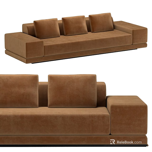 Modern Brown Velvet Sofa With Multiple Cushions And Minimalist Modular Design 3d model 