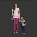 Animated Game Movie Characters Female White Top Pink Pants Boy Plaid Shirt Holding Hands