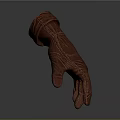 Brown Leather Glove With Stitched Seams And Rolled Cuff Design Detail