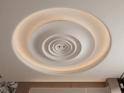 Modern Ceiling Design With Circular Layers And Lighting 3d model