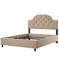 Beige Upholstered Double Bed With Diamond Tufted Headboard And Black Legs
