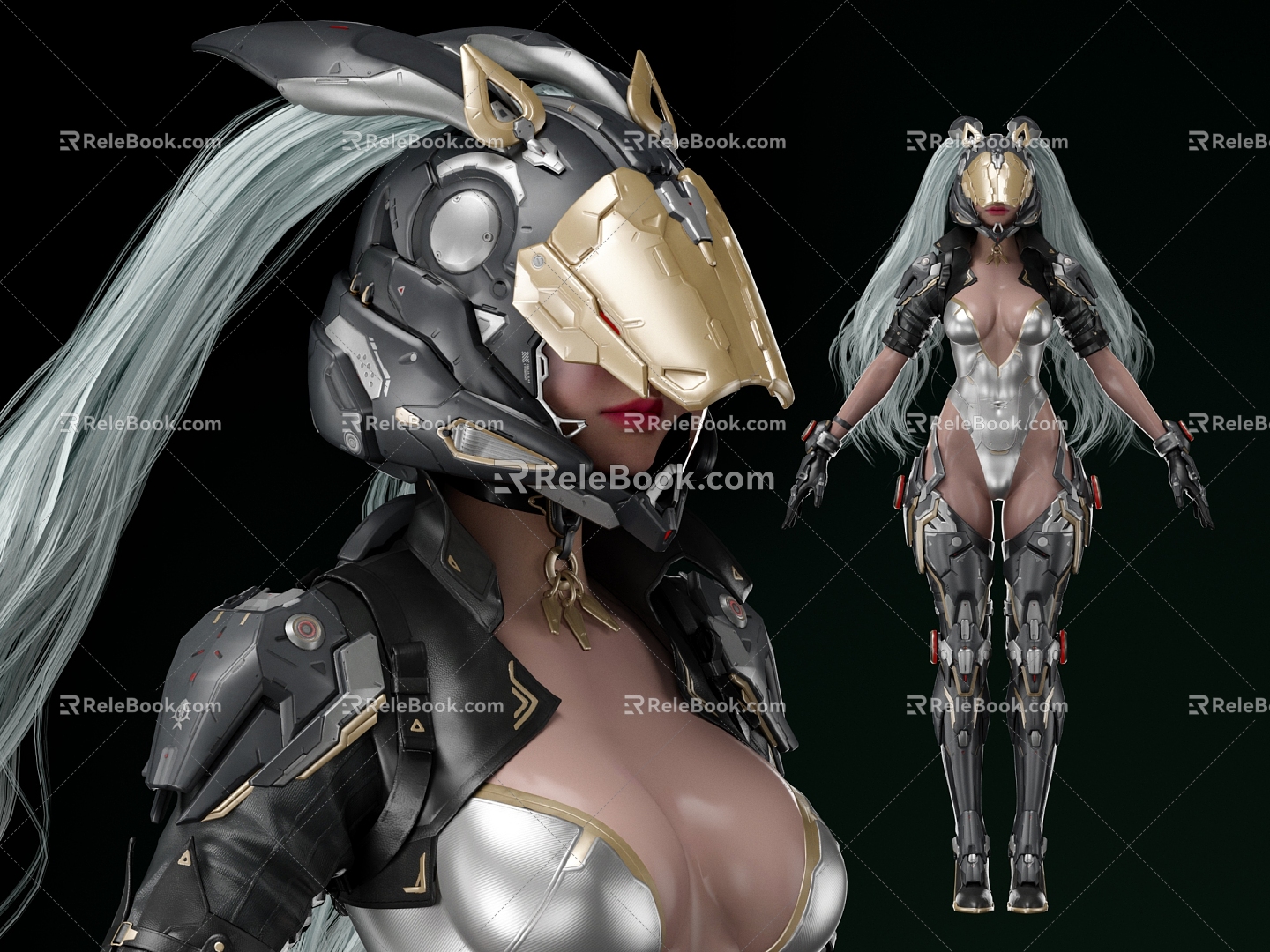 Game Characters Virtual Characters Cyberpunk Mecha Rabbit Female Characters Sick Beauty Women's Double Ponytail 3d model