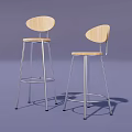 Modern Light Wood Bar Stools With Silver Metal Frame And Round Backrest 3d model