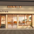 Coffee Shop Exterior With Glass Doors Windows Interior Tables Chairs Green Plants And Outdoor Seating