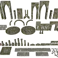 Medieval Architectural Stone Components Arches Columns Slabs Steps Railings And Decorations 3d model