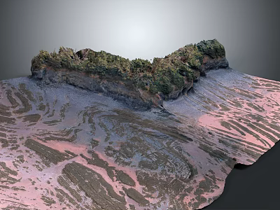 Garden Landscape With Undulating Terrain Green Vegetation And Pink Gray Textured Ground 3d model