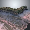 Garden Landscape With Undulating Terrain Green Vegetation And Pink Gray Textured Ground