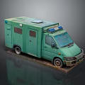 Green Ambulance Model With Blue Emergency Lights And Display Base