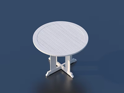 Simple White Round Table With Striped Tabletop And Cross Legs Design 3d model
