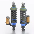 Industrial Shock Absorbers with Coil Springs Green Blue Components and Gold Bases