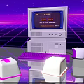 Retro Computer Setup With Cyberpunk Purple Background And Game Over Screen 3d model