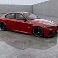 Red Sports Sedan With Rear Spoiler And Large Wheels In Indoor Studio