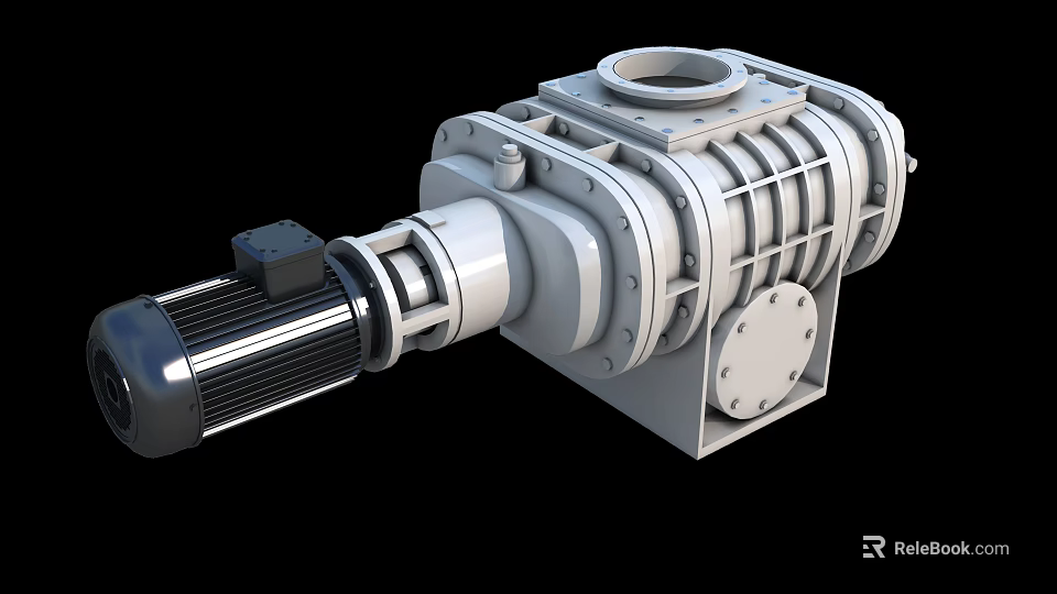 Industrial Rotary Vacuum Pump Featuring Electric Motor Cast Iron Housing And Flange Ports 3d model 