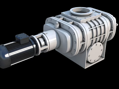 Industrial Rotary Vacuum Pump Featuring Electric Motor Cast Iron Housing And Flange Ports 3d model