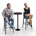 Two People Sitting On Black Bar Stools Next To Round High Table