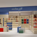 Shopping Mall Store Interior With Blue Wooden Shelves And Stuffed Toys