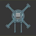 Futuristic Blue Mechanical Turret With Dual Barrels And Rotating Base